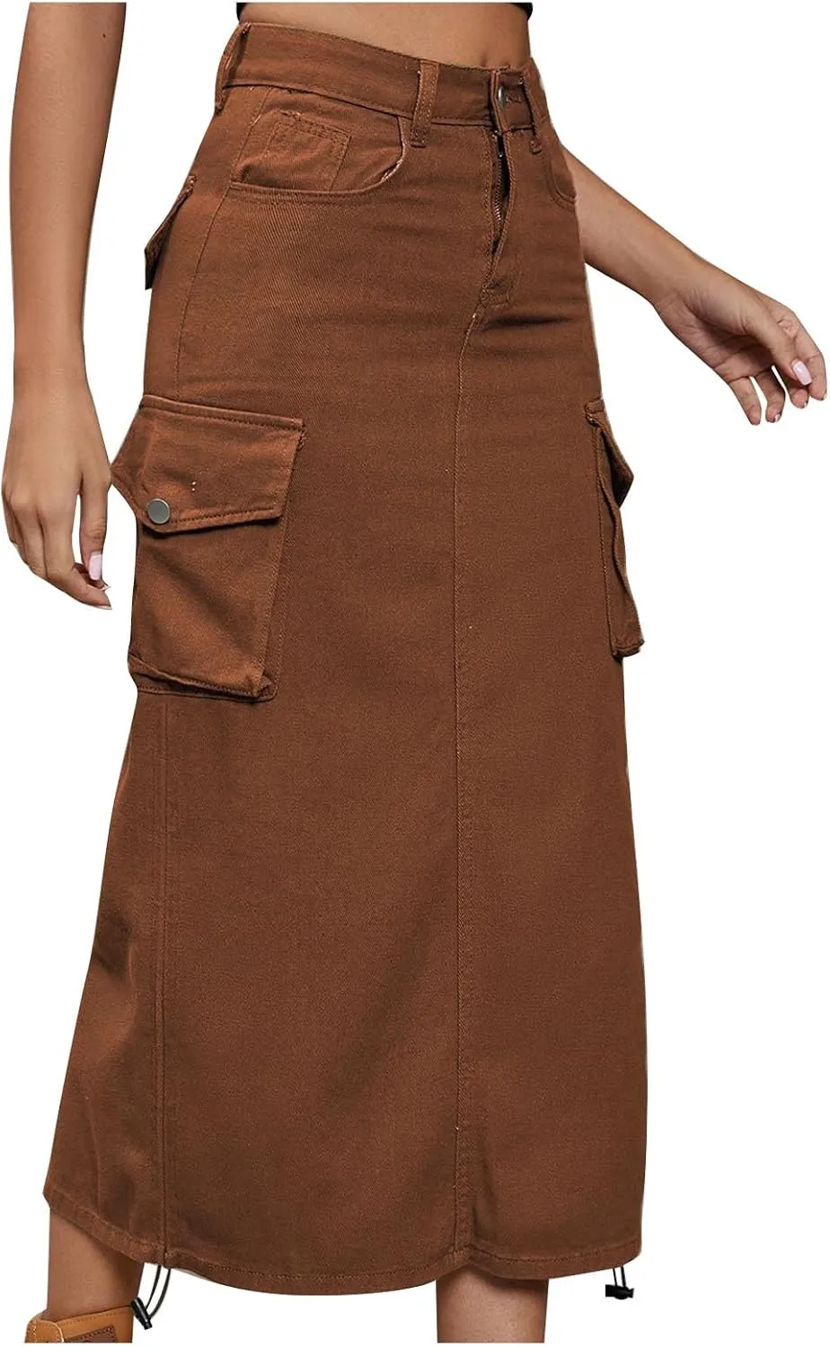 Women's Casual High Waist Maxi Skirt Denim Jean Cargo Skirts with Pockets A-Line Solid Bodycon Dress Skort
