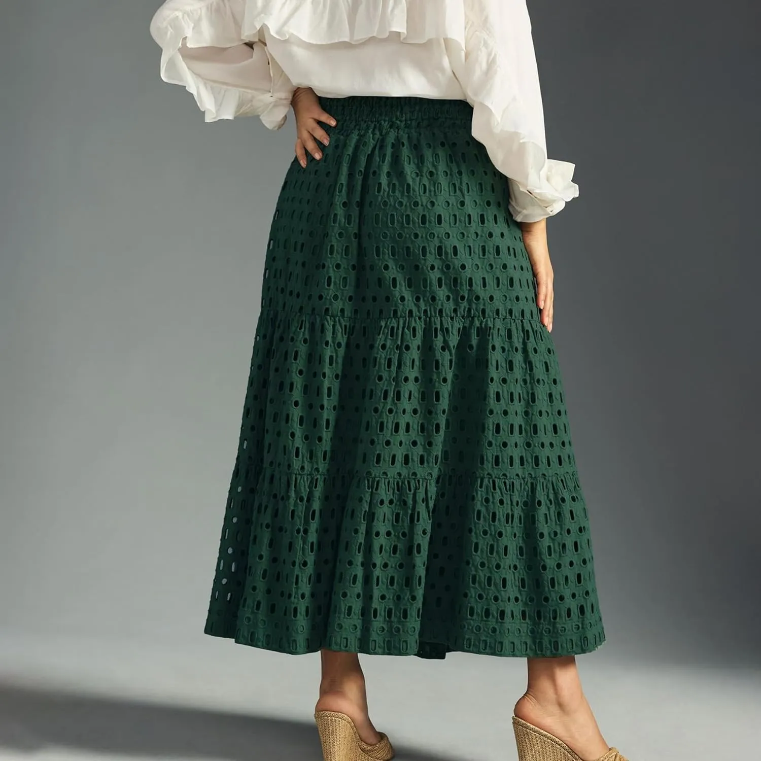 Women's Casual Maxi Skirt Elastic High Waist Tiered Long Maxi Skirt