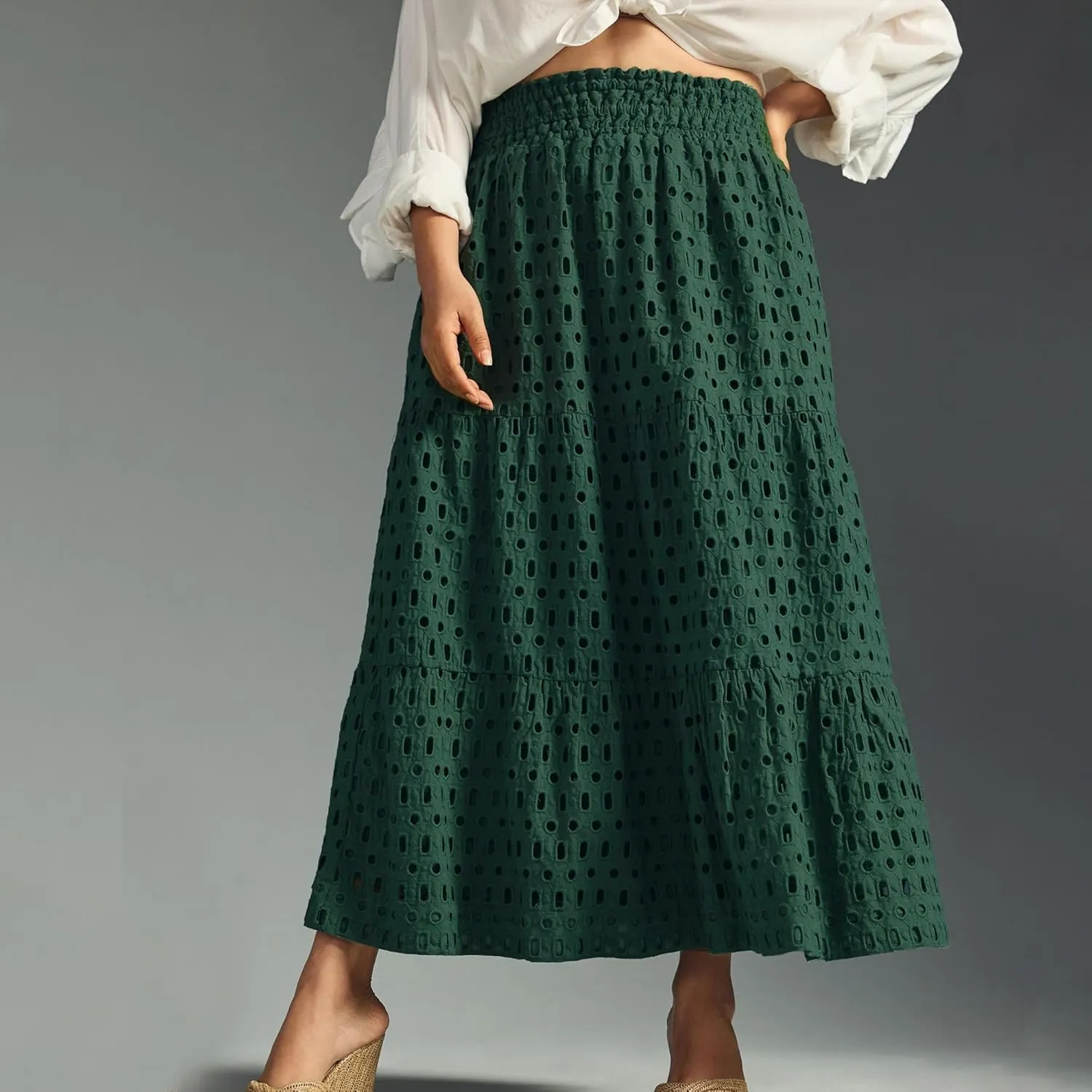 Women's Casual Maxi Skirt Elastic High Waist Tiered Long Maxi Skirt