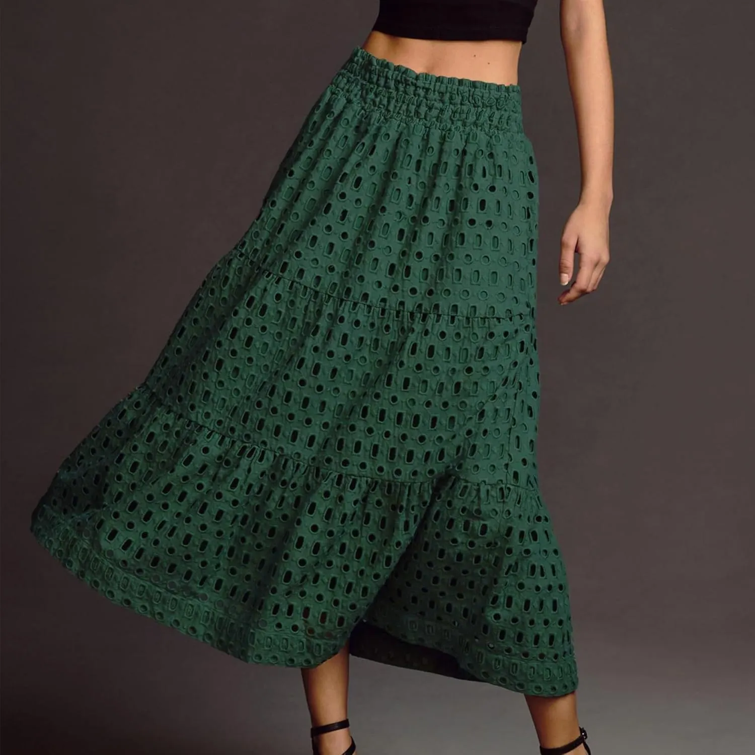 Women's Casual Maxi Skirt Elastic High Waist Tiered Long Maxi Skirt