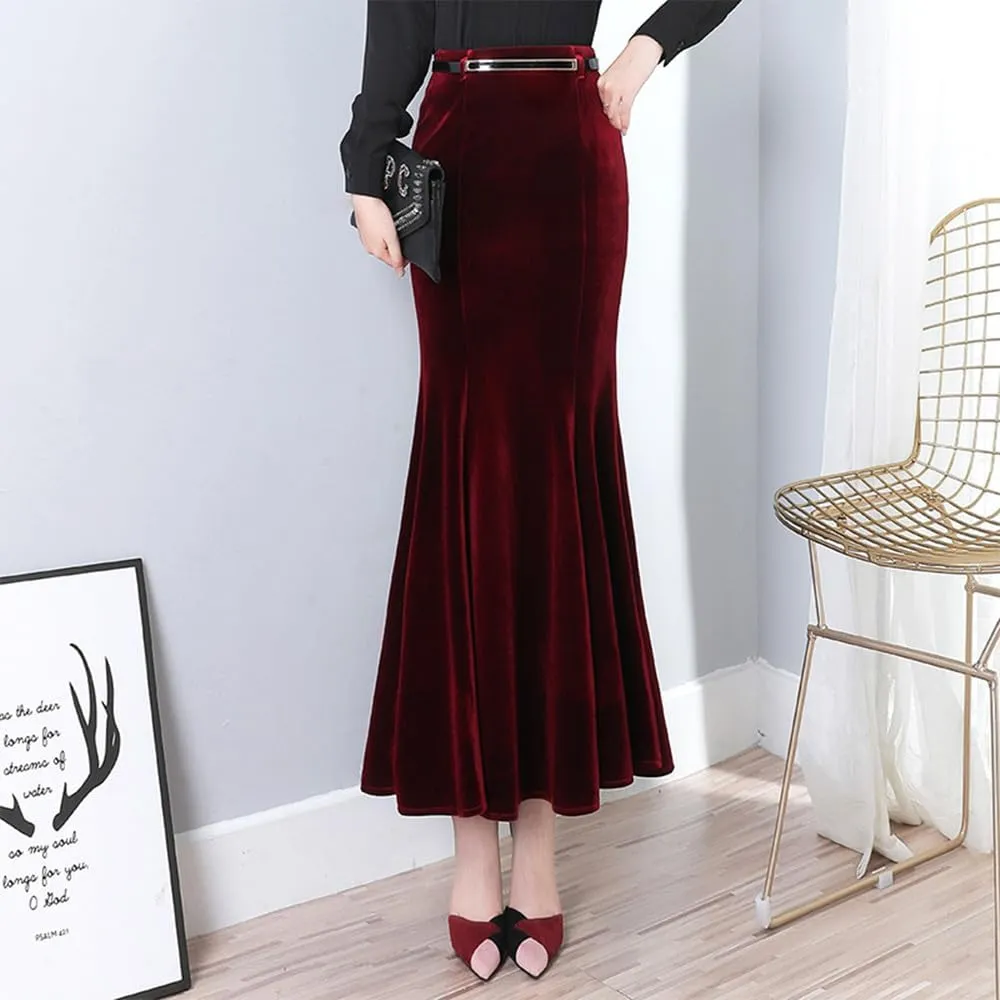Women's Classic High Waist Solid Fishtail Mermaid Long Skirt for Evening Party Black Ruffle Victorian Retro Skirts