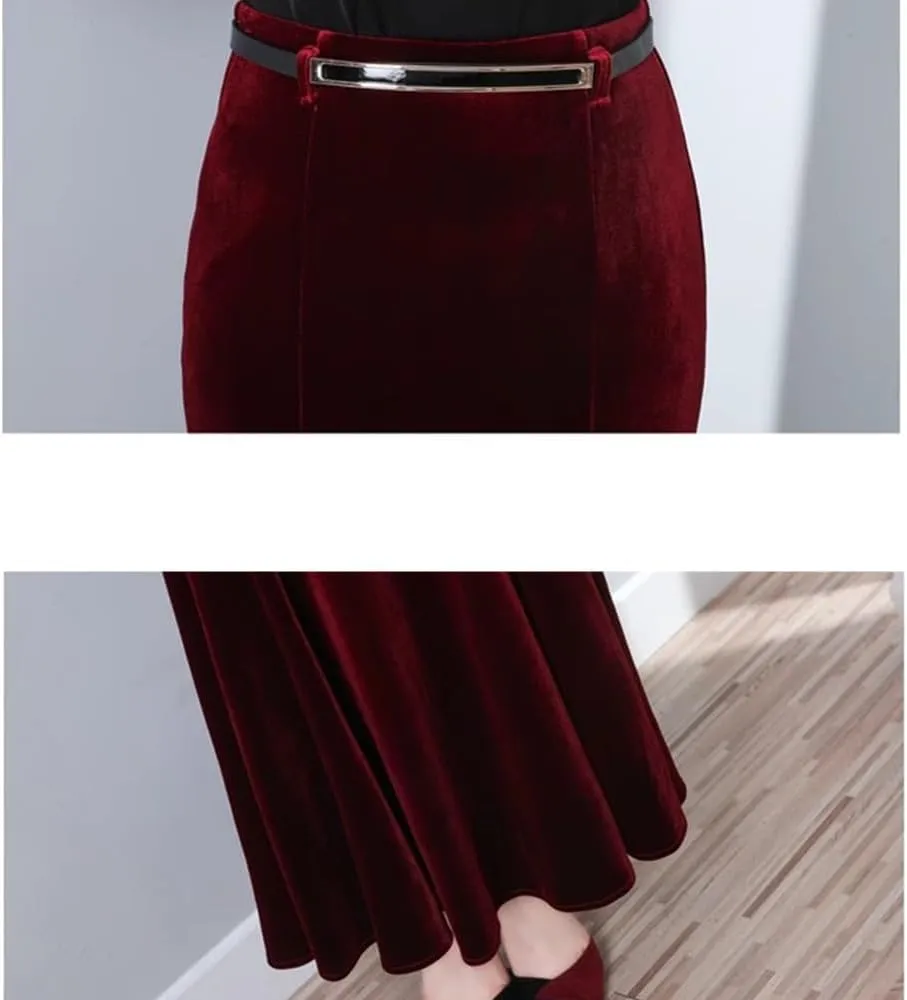 Women's Classic High Waist Solid Fishtail Mermaid Long Skirt for Evening Party Black Ruffle Victorian Retro Skirts