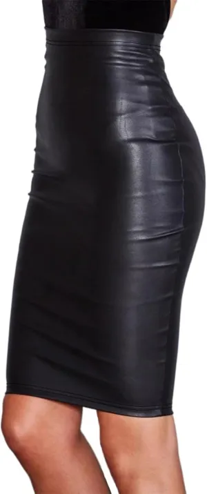 Women's Classic Pleated SkirtPU High Waisted Bodycon Mini Faux Leather Skirt