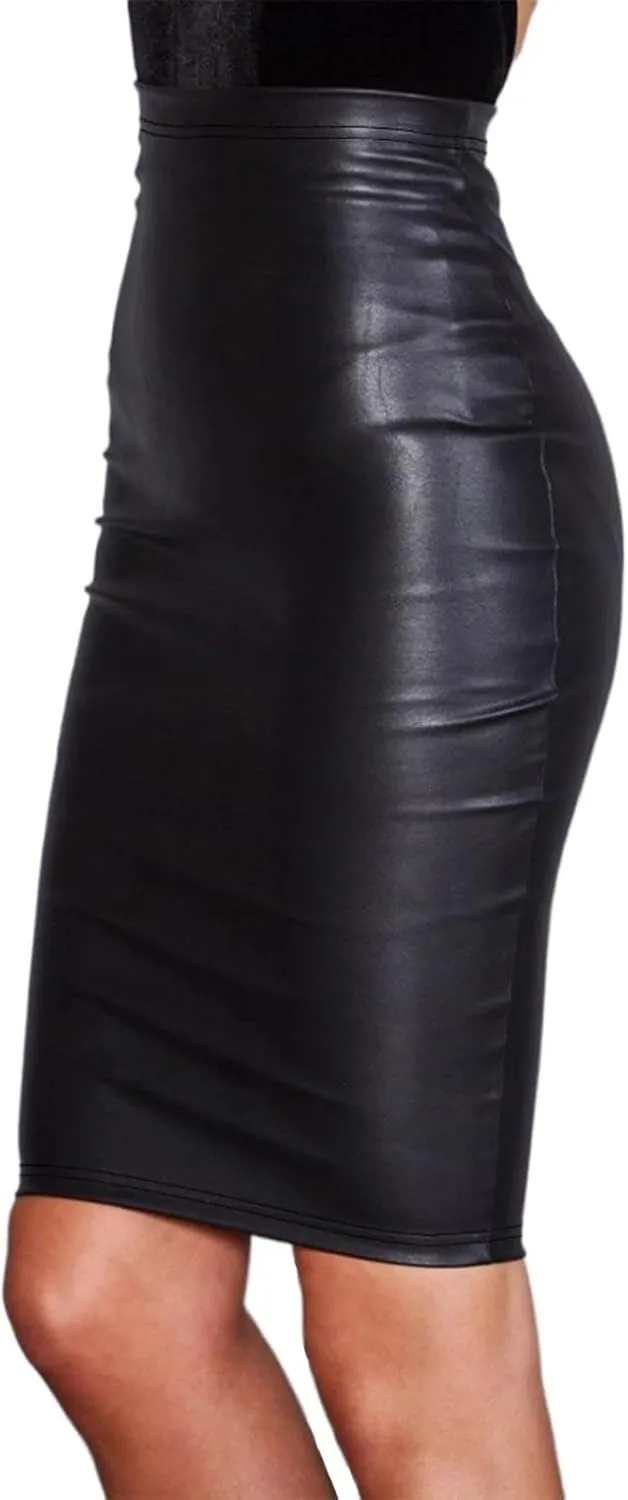 Women's Classic Pleated SkirtPU High Waisted Bodycon Mini Faux Leather Skirt