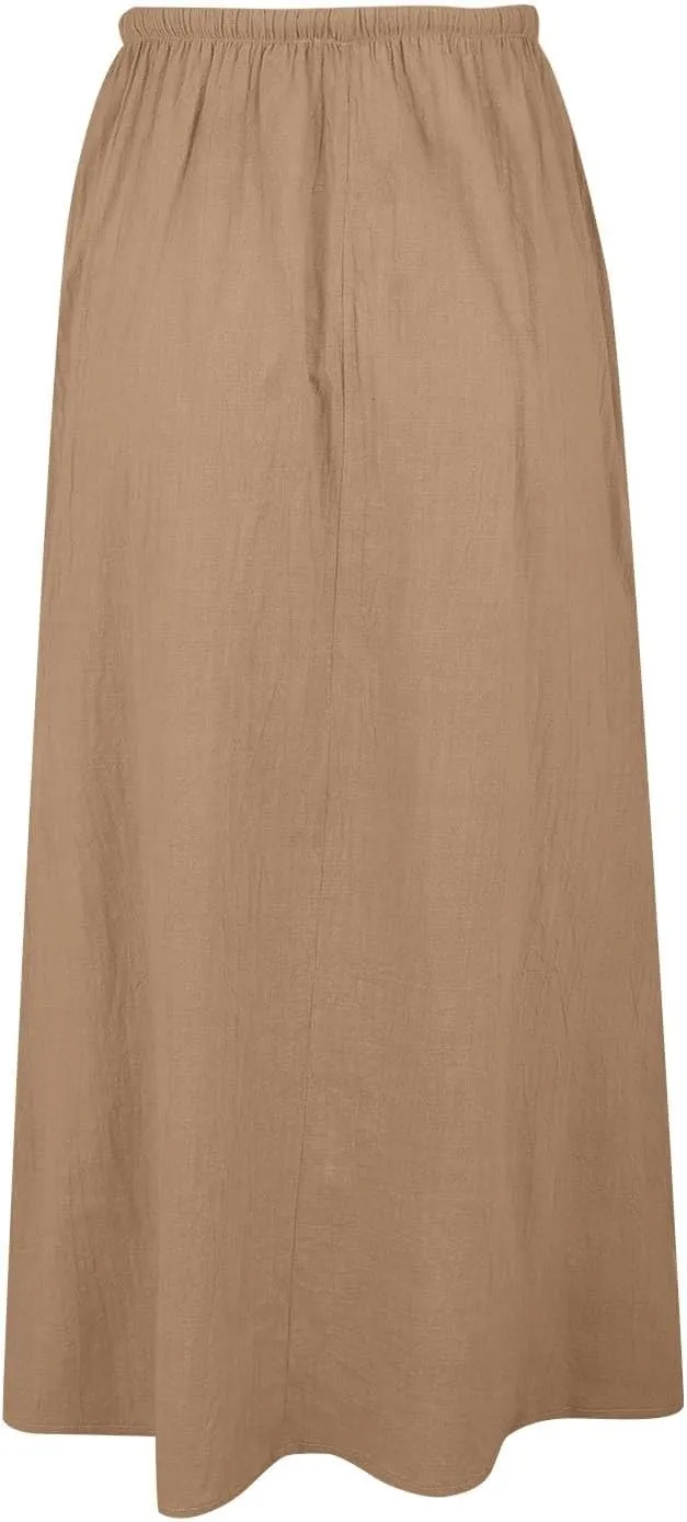 Womens Cotton Linen Maxi Skirt Trendy Boho Spring Summmer A Line Skirts Drawstring Waist Long Flowy Skirts