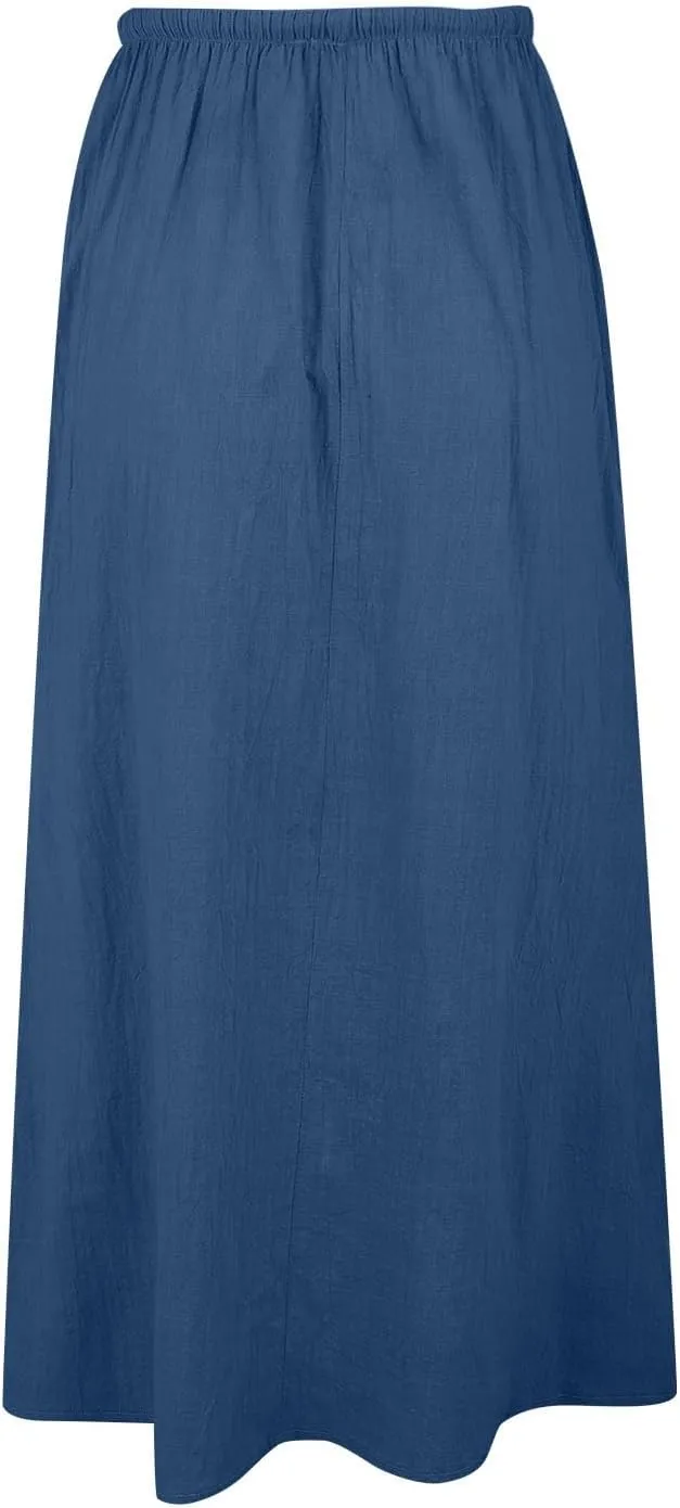 Womens Cotton Linen Maxi Skirt Trendy Boho Spring Summmer A Line Skirts Drawstring Waist Long Flowy Skirts