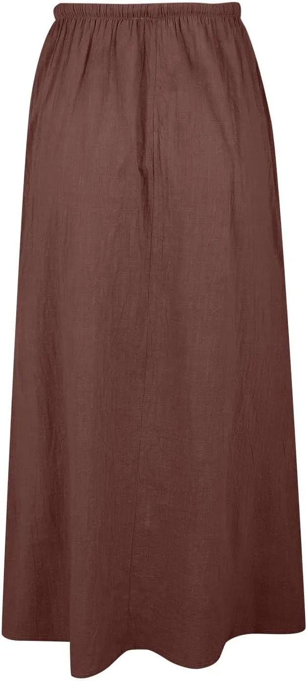 Womens Cotton Linen Maxi Skirt Trendy Boho Spring Summmer A Line Skirts Drawstring Waist Long Flowy Skirts