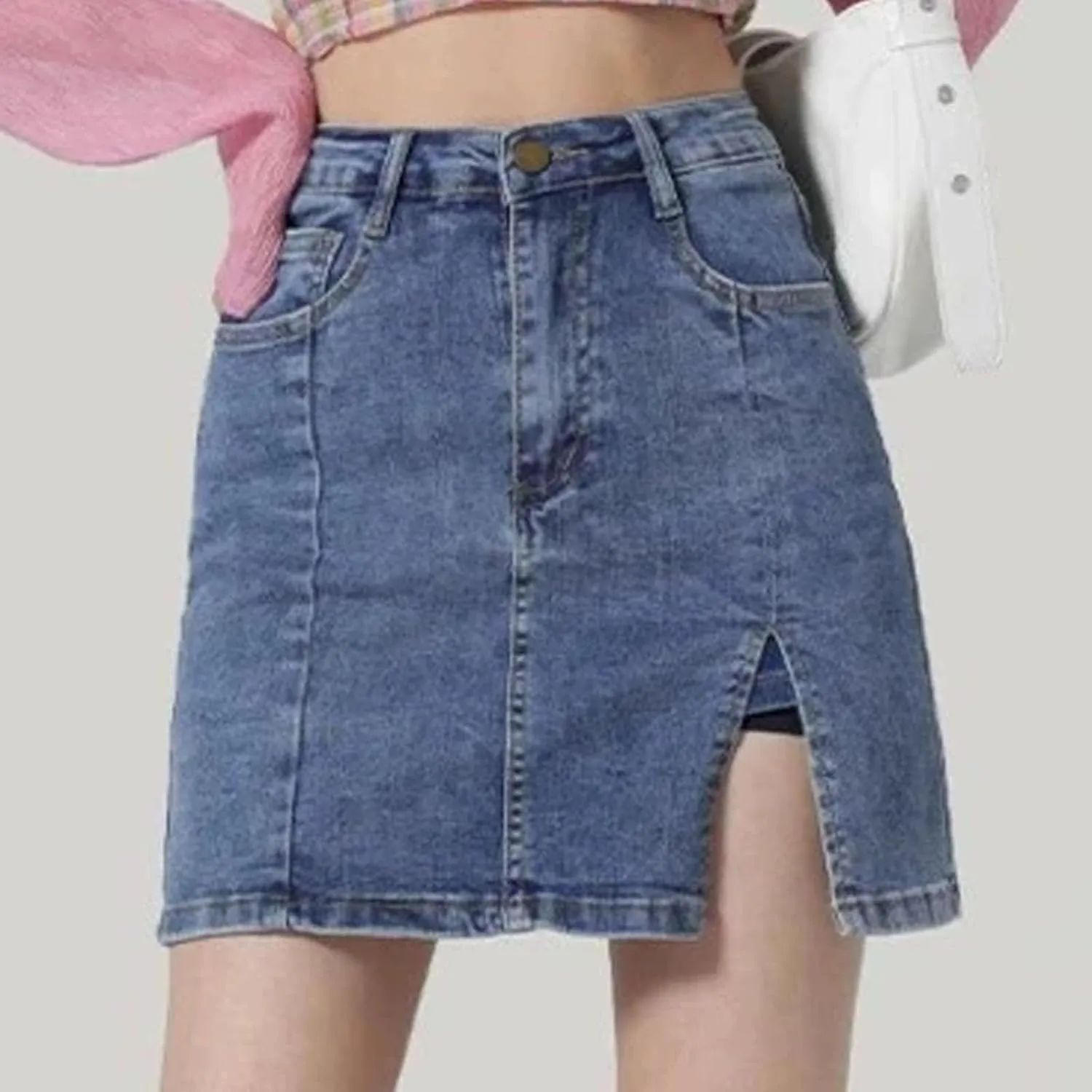 Womens Denim Skirt Above Knee Length Stretch High Waisted Teens Dressy Mini Jean Skirts Breathable Daily Streetwear