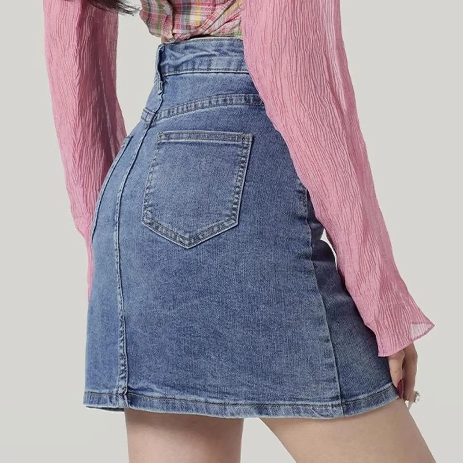 Womens Denim Skirt Above Knee Length Stretch High Waisted Teens Dressy Mini Jean Skirts Breathable Daily Streetwear