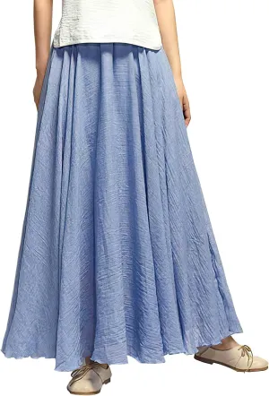 Women's Elastic Waist A Line Long Maxi Cotton Linen Skirt Bohemian Soft Lined Swing Skirt