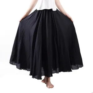 Women's Elastic Waist A Line Long Maxi Cotton Linen Skirt Bohemian Soft Lined Swing Skirt