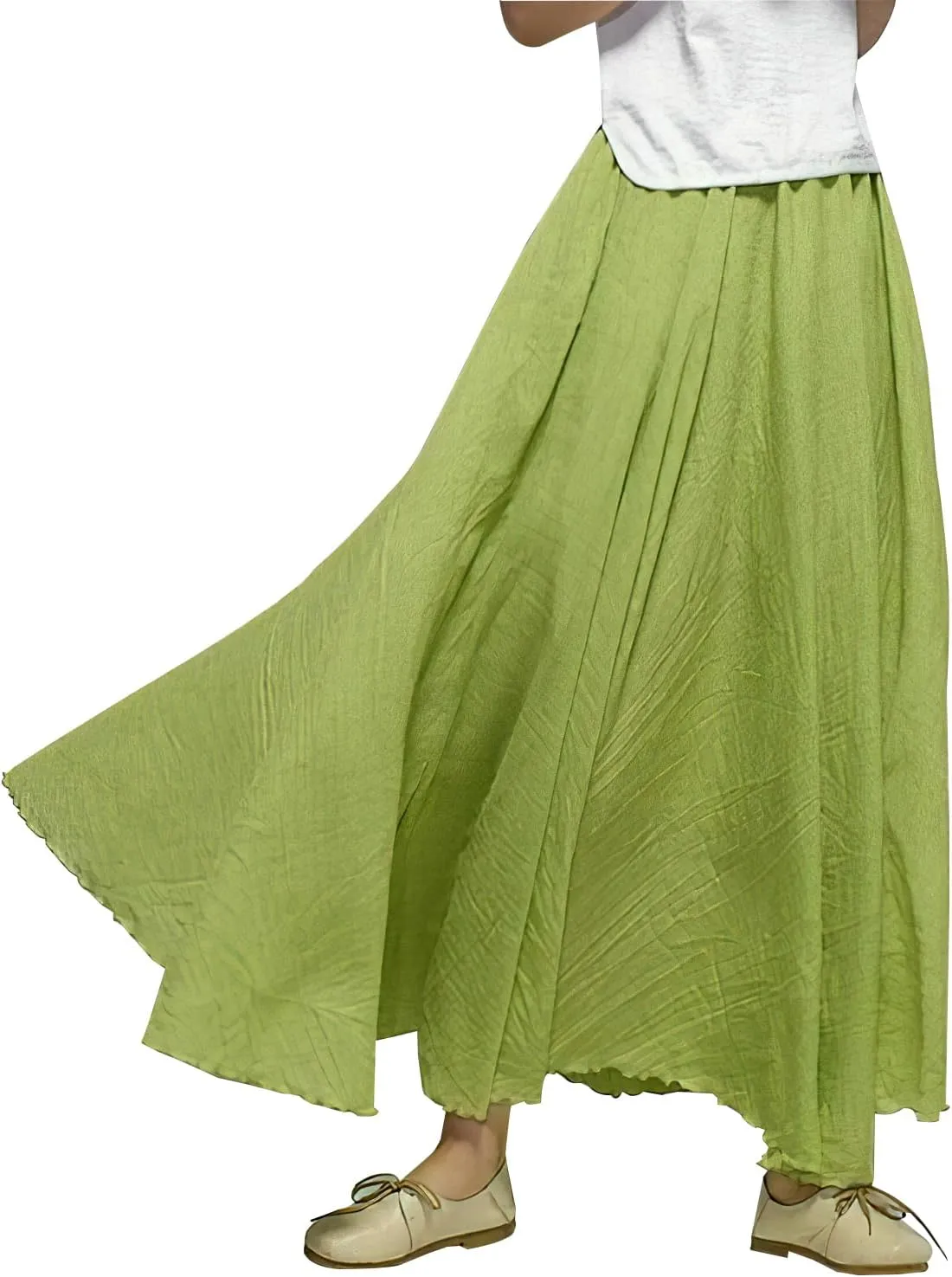 Women's Elastic Waist A Line Long Maxi Cotton Linen Skirt Bohemian Soft Lined Swing Skirt