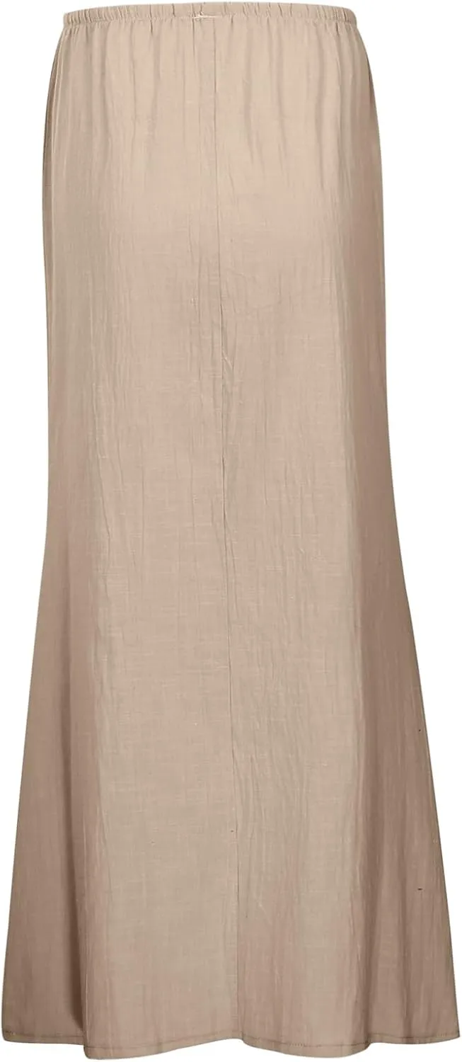 Women's Flowy Low Waist Linen Maxi Skirt A Line Low Rise Soft Bohemian Long Skirt Womens Casual Vacation Dressy Skirts