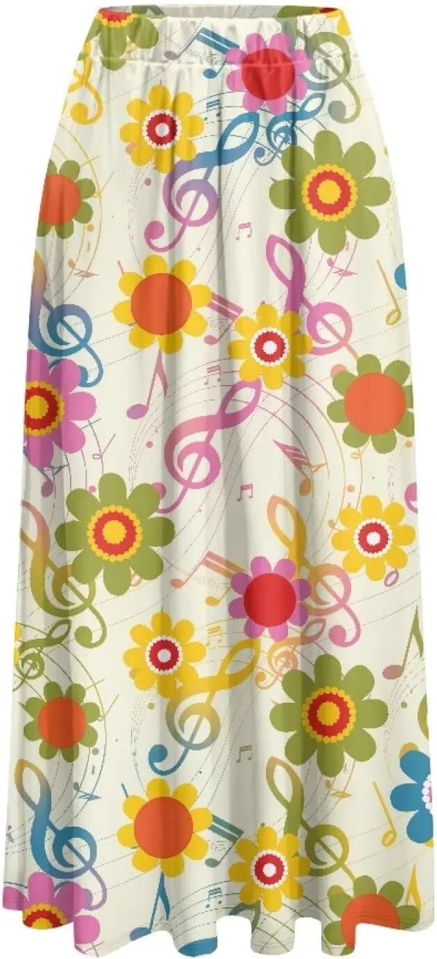 Women's Flowy Midi Length Skirts with 2 Pockets Fall Casual Pleated Maxi Skirt Soft Swing A-Line Boho Flora Long Skirt S-XXL