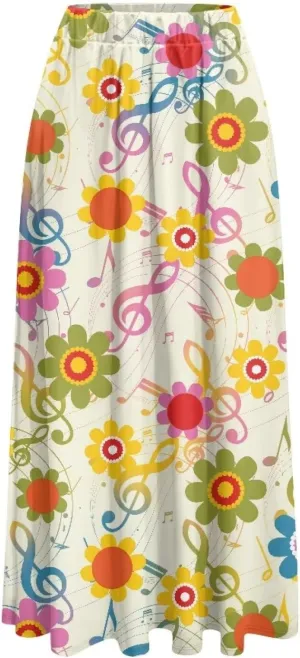 Women's Flowy Midi Length Skirts with 2 Pockets Fall Casual Pleated Maxi Skirt Soft Swing A-Line Boho Flora Long Skirt S-XXL