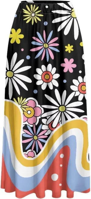 Women's Flowy Midi Length Skirts with 2 Pockets Fall Casual Pleated Maxi Skirt Soft Swing A-Line Boho Flora Long Skirt S-XXL