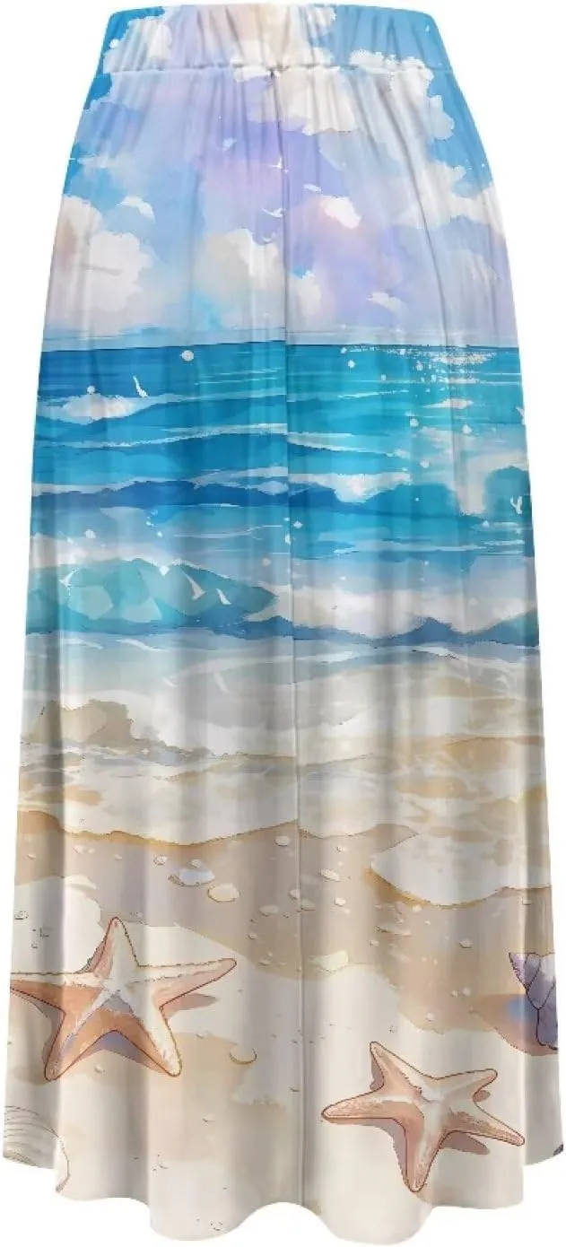 Women's Flowy Midi Skirts with Pockets Casual Pleated Elastic High Waistband Maxi Skirts Soft Swing A-Line Boho Long Skirt