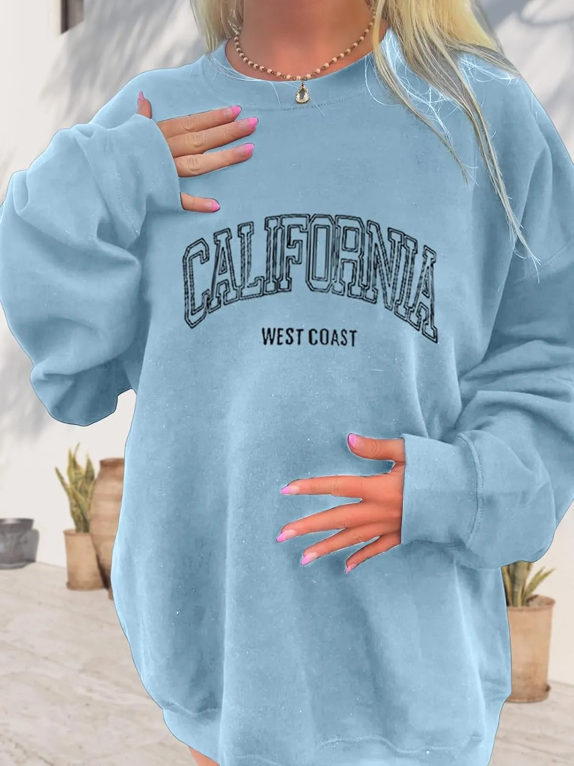 Women's Graphic Sweatshirts Oversized Long Sleeve Cute Los Angeles Loose Crewneck Pullover Sweatshirt