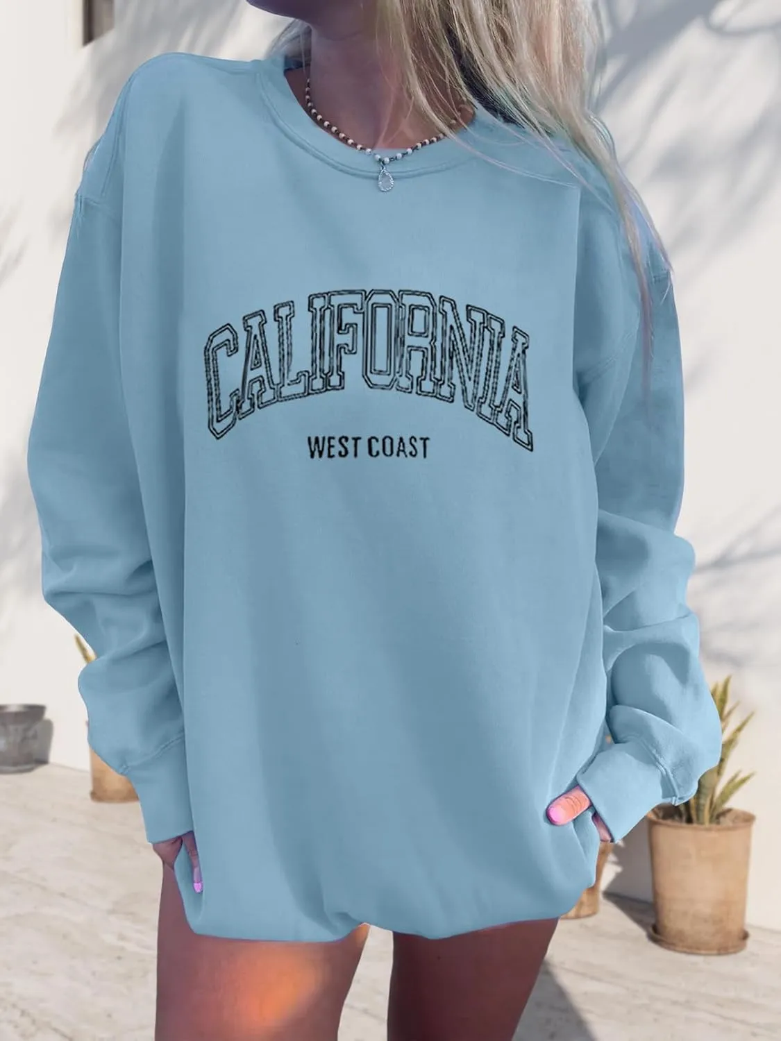 Women's Graphic Sweatshirts Oversized Long Sleeve Cute Los Angeles Loose Crewneck Pullover Sweatshirt