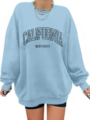 Women's Graphic Sweatshirts Oversized Long Sleeve Cute Los Angeles Loose Crewneck Pullover Sweatshirt
