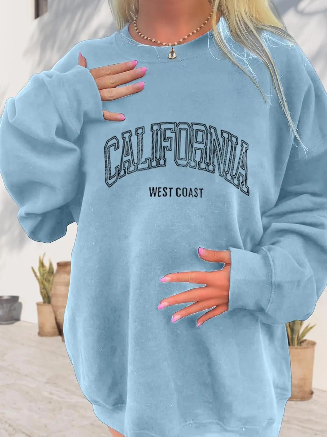 Women's Graphic Sweatshirts Oversized Long Sleeve Cute Los Angeles Loose Crewneck Pullover Sweatshirt
