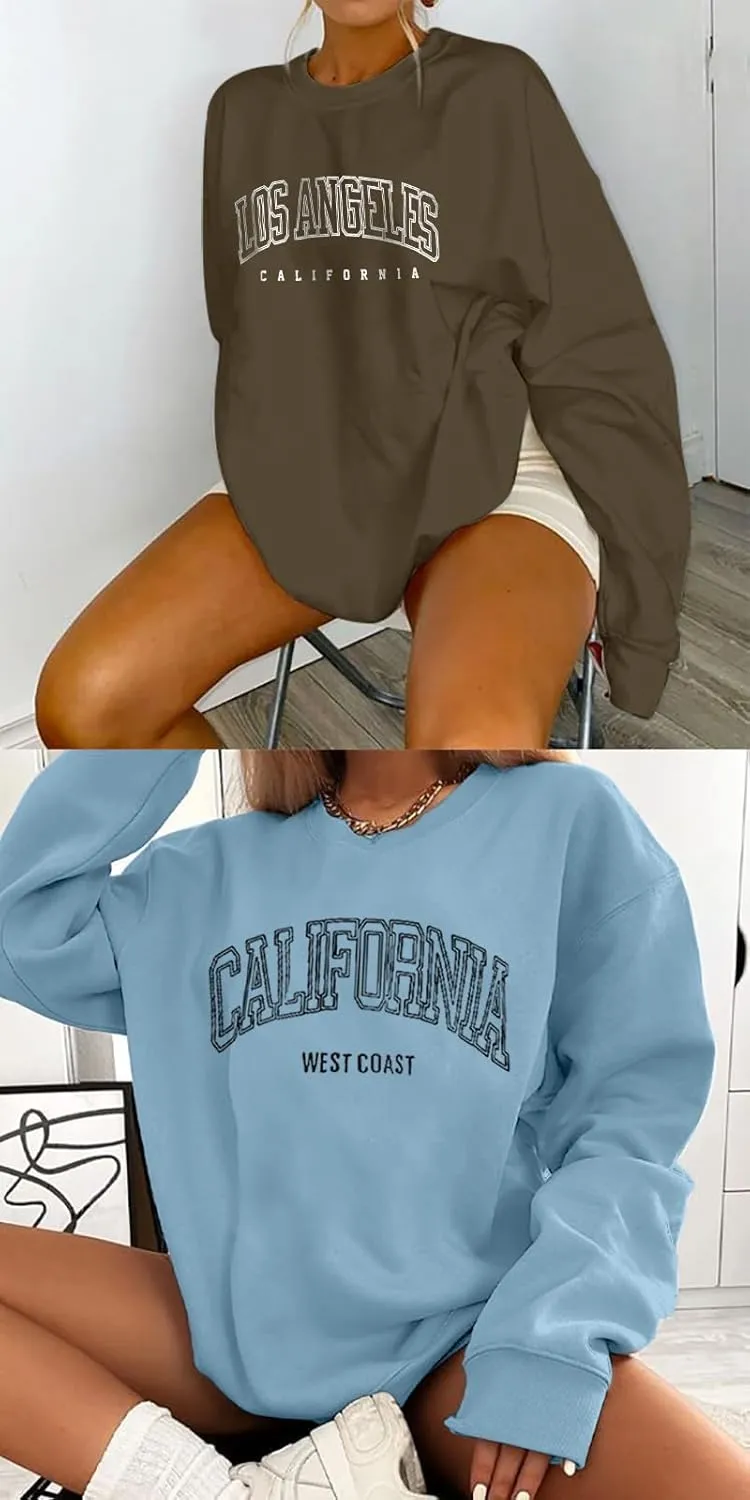 Women's Graphic Sweatshirts Oversized Long Sleeve Cute Los Angeles Loose Crewneck Pullover Sweatshirt