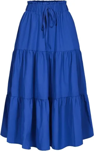 Women's High Elastic Waist Midi Skirt Casual Summer Trendy Tie Front Flowy Ruffle Floral Print A line Skirts 626