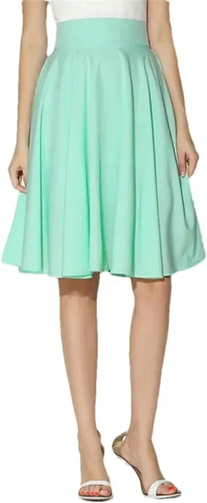 Women's High - Waist A - Line Classic Solid - Color Retro Pleated Knee - Length Midi Skirt
