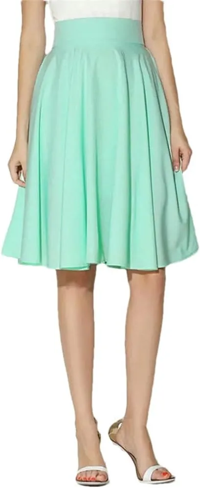 Women's High - Waist A - Line Classic Solid - Color Retro Pleated Knee - Length Midi Skirt