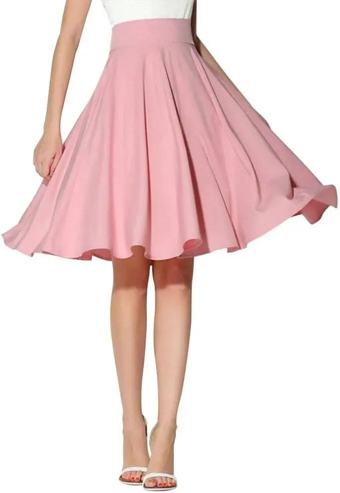 Women's High - Waist A - Line Classic Solid - Color Retro Pleated Knee - Length Midi Skirt