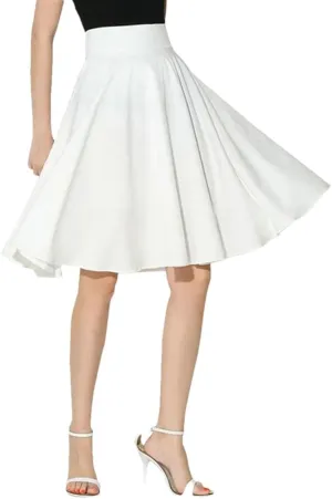 Women's High Waist A-Line Retro Skirt. Womens Classic Solid Color Midi Skirt