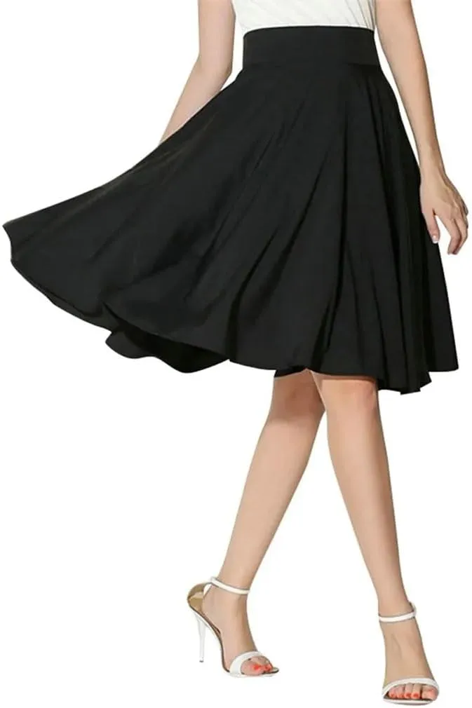 Women's High Waist A-Line Retro Skirt. Womens Classic Solid Color Midi Skirt