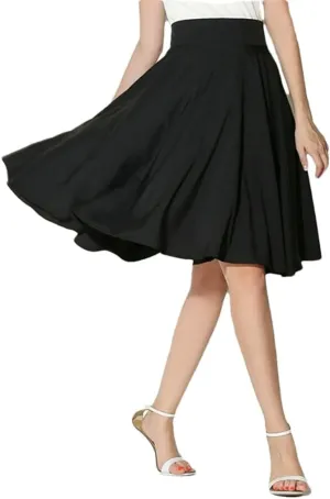 Women's High Waist A-Line Retro Skirt. Womens Classic Solid Color Midi Skirt