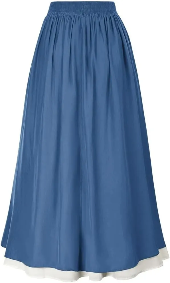 Womens High Waist Party Skirt A-Line Vintage Casual Skirts Women's Loose Classic Midi Skirt