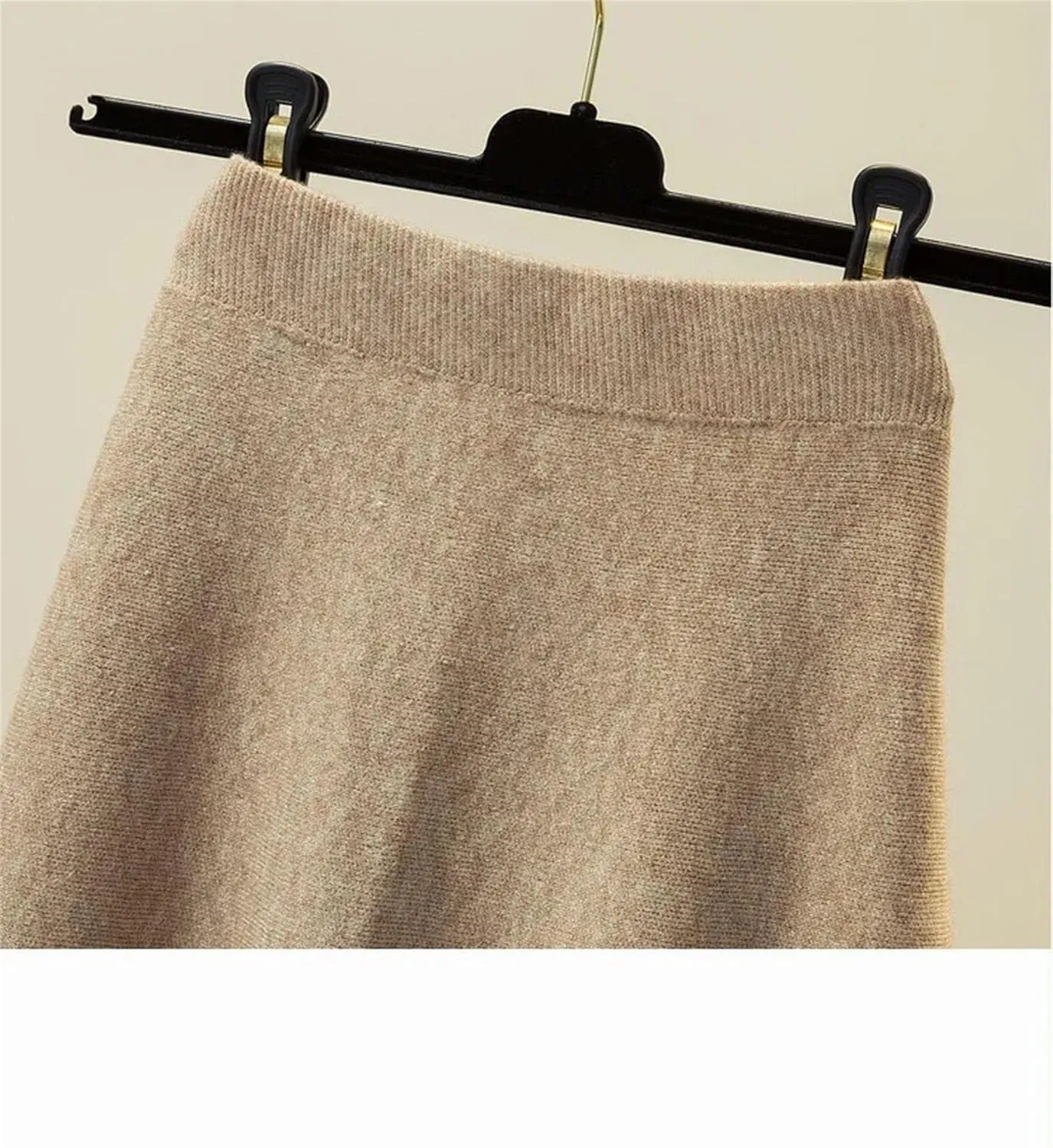 Women's High-Waisted Medium-Length Knit Skirt Wide Pleated A- Line Skirts Pleated Knit Midi Skirts