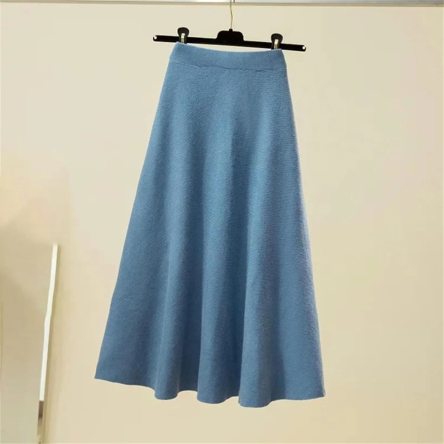 Women's High-Waisted Medium-Length Knit Skirt Wide Pleated A- Line Skirts Pleated Knit Midi Skirts