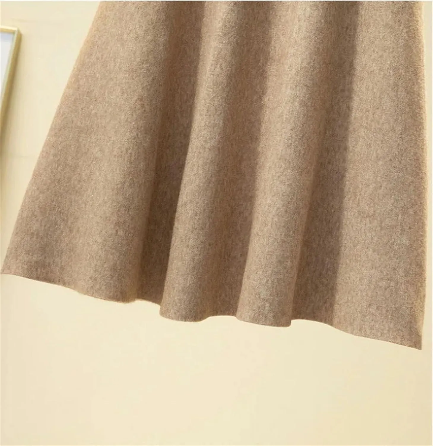 Women's High-Waisted Medium-Length Knit Skirt Wide Pleated A- Line Skirts Pleated Knit Midi Skirts