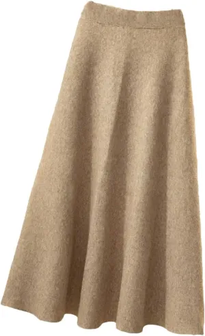 Women's High-Waisted Medium-Length Knit Skirt Wide Pleated A- Line Skirts Pleated Knit Midi Skirts