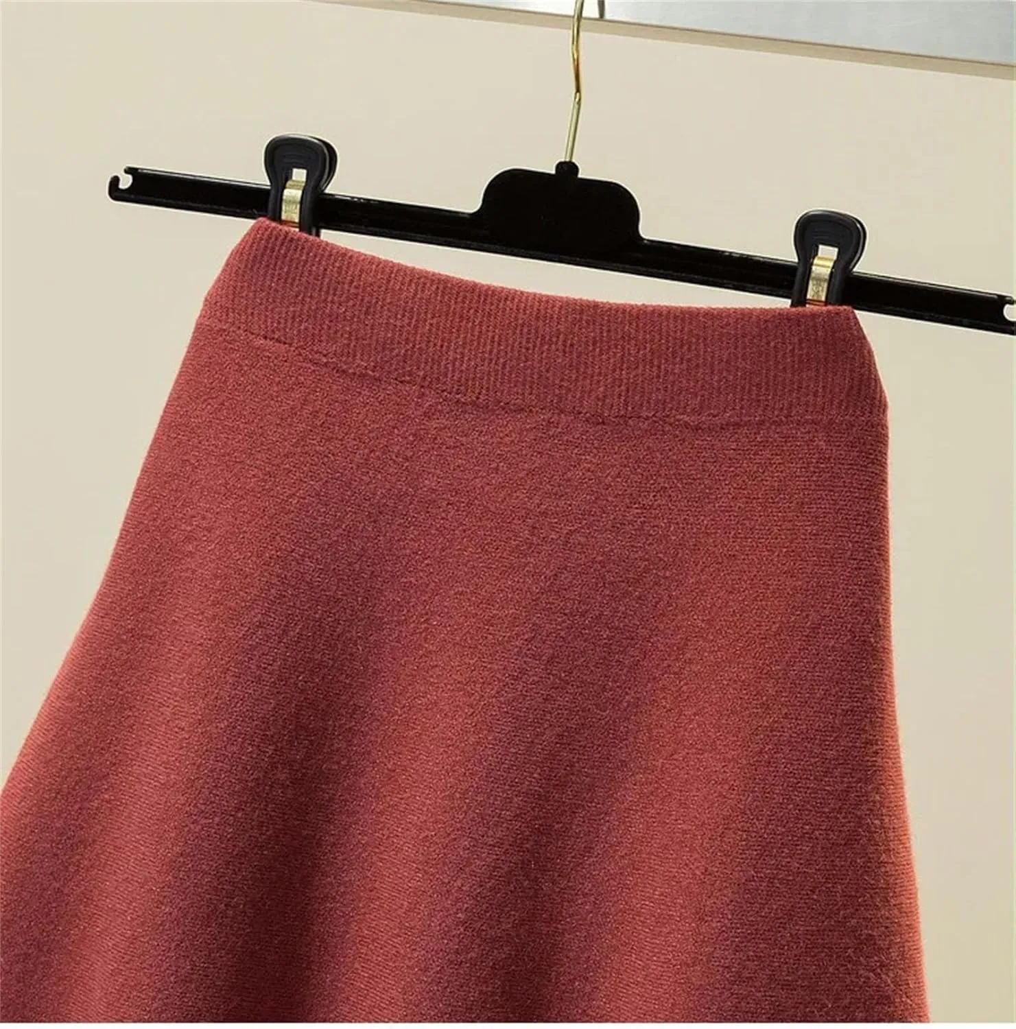 Women's High-Waisted Medium-Length Knit Skirt Wide Pleated A- Line Skirts Pleated Knit Midi Skirts