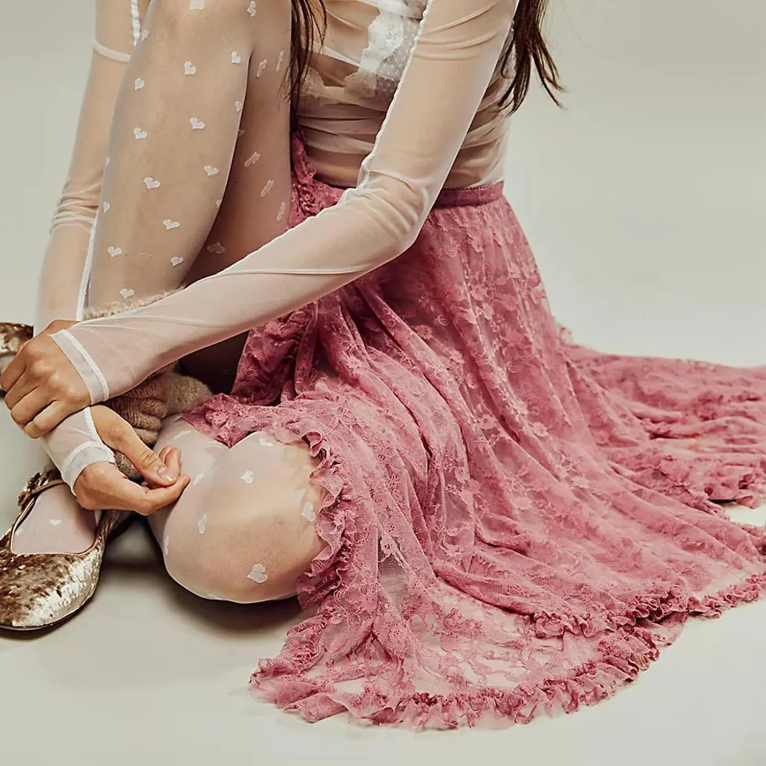 Women's Lace Long Skirt Elastic High Waist Asymmetrical Layered Flowy Maxi Skirt Irregular Hem Beach Boho Skirts