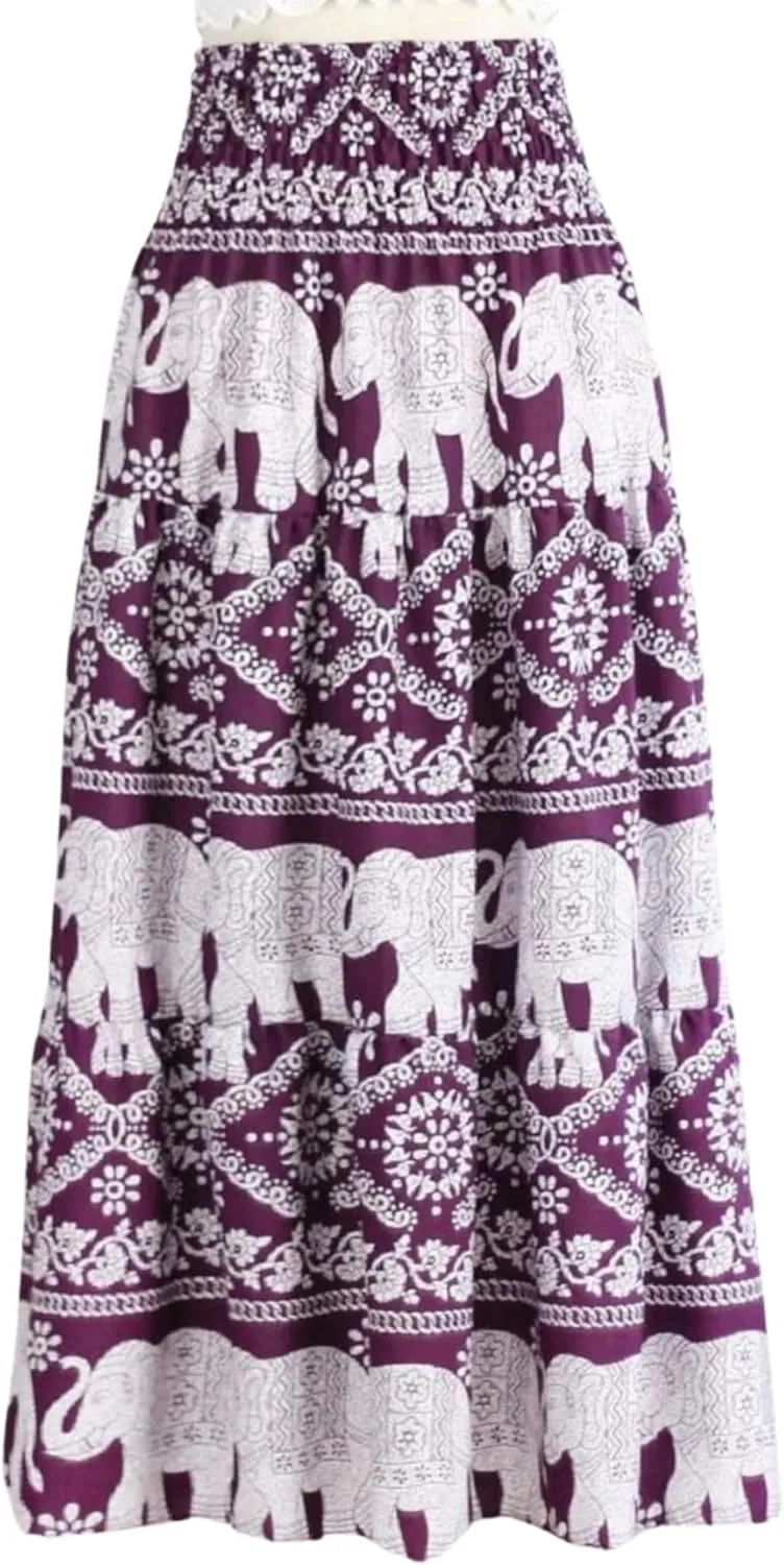 Women's Maxi Long Skirts, High Waisted Lightweight Silky Soft Flowy Ruffle Cute Trendy Boho Hippie, One Size Fits All