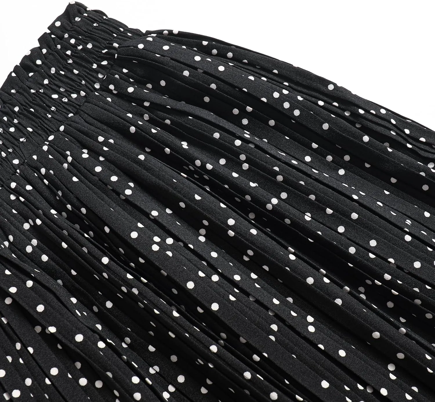 Womens Midi Skirts High Waisted Polka Dot Pleated A-Line Swing Skirts Summer Fall Long Skirts with Pockets
