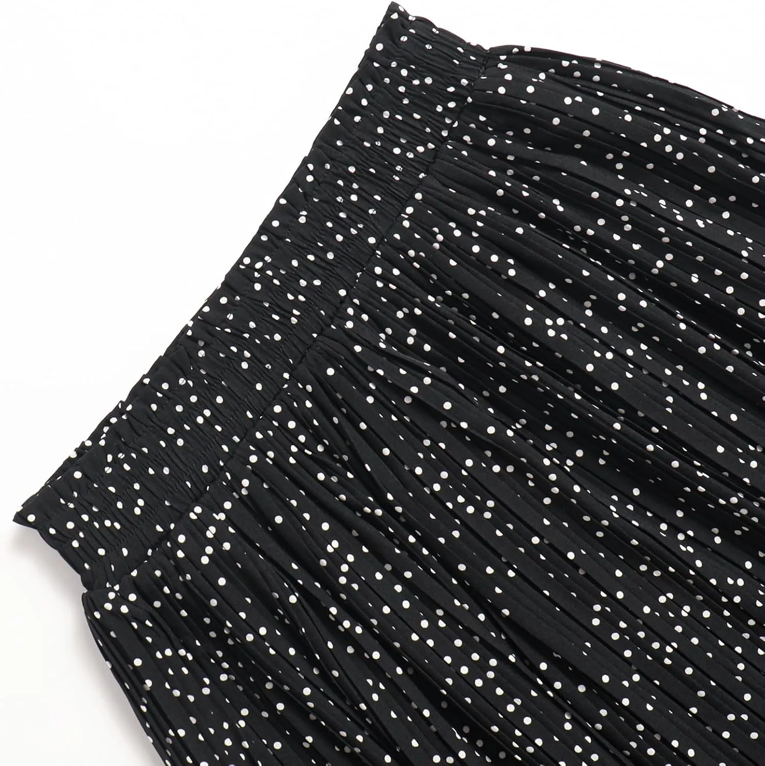 Womens Midi Skirts High Waisted Polka Dot Pleated A-Line Swing Skirts Summer Fall Long Skirts with Pockets