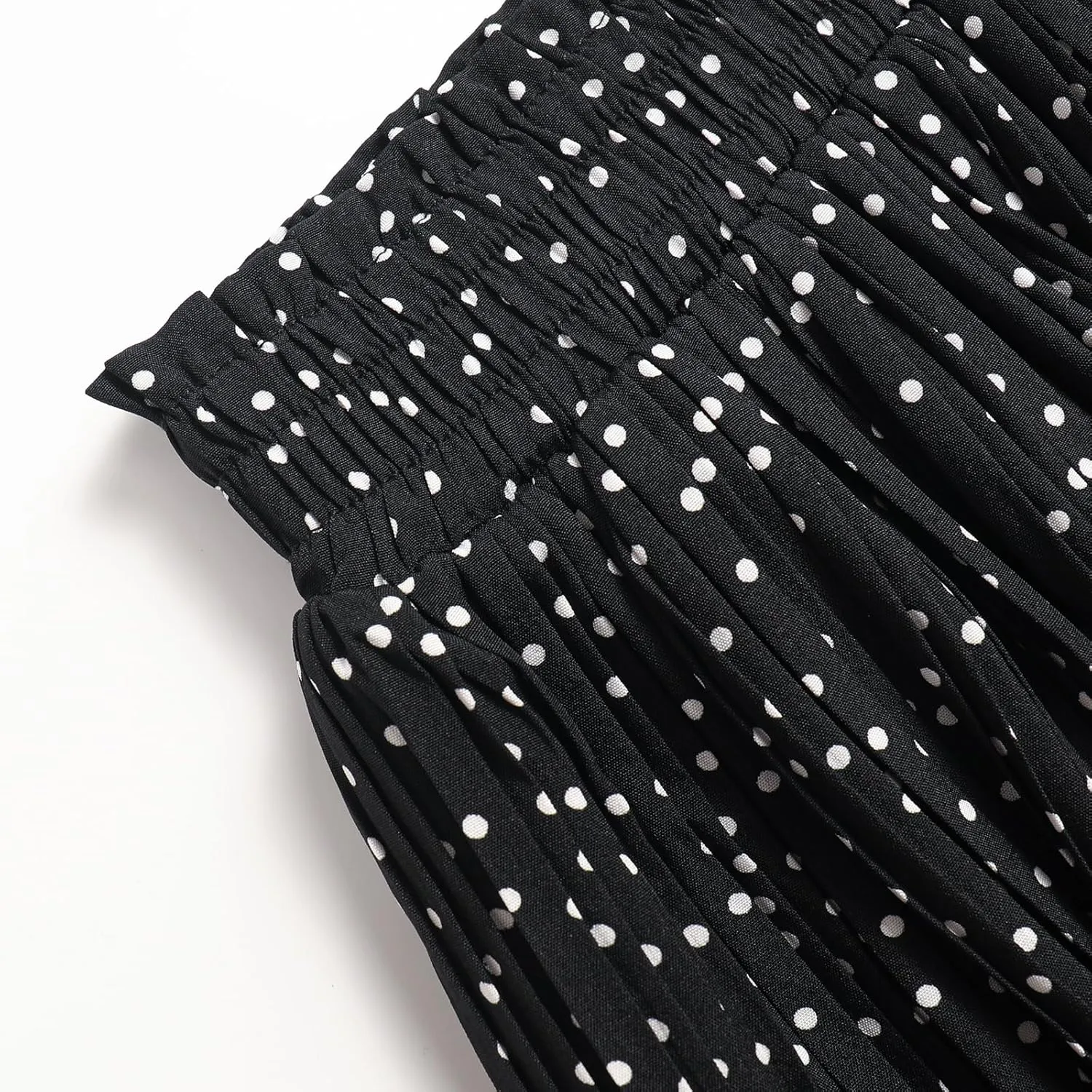 Womens Midi Skirts High Waisted Polka Dot Pleated A-Line Swing Skirts Summer Fall Long Skirts with Pockets