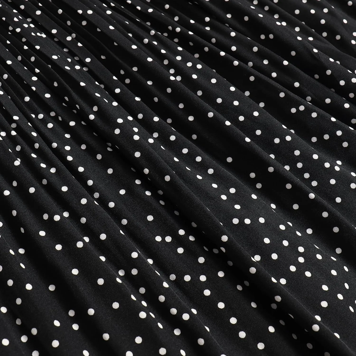 Womens Midi Skirts High Waisted Polka Dot Pleated A-Line Swing Skirts Summer Fall Long Skirts with Pockets