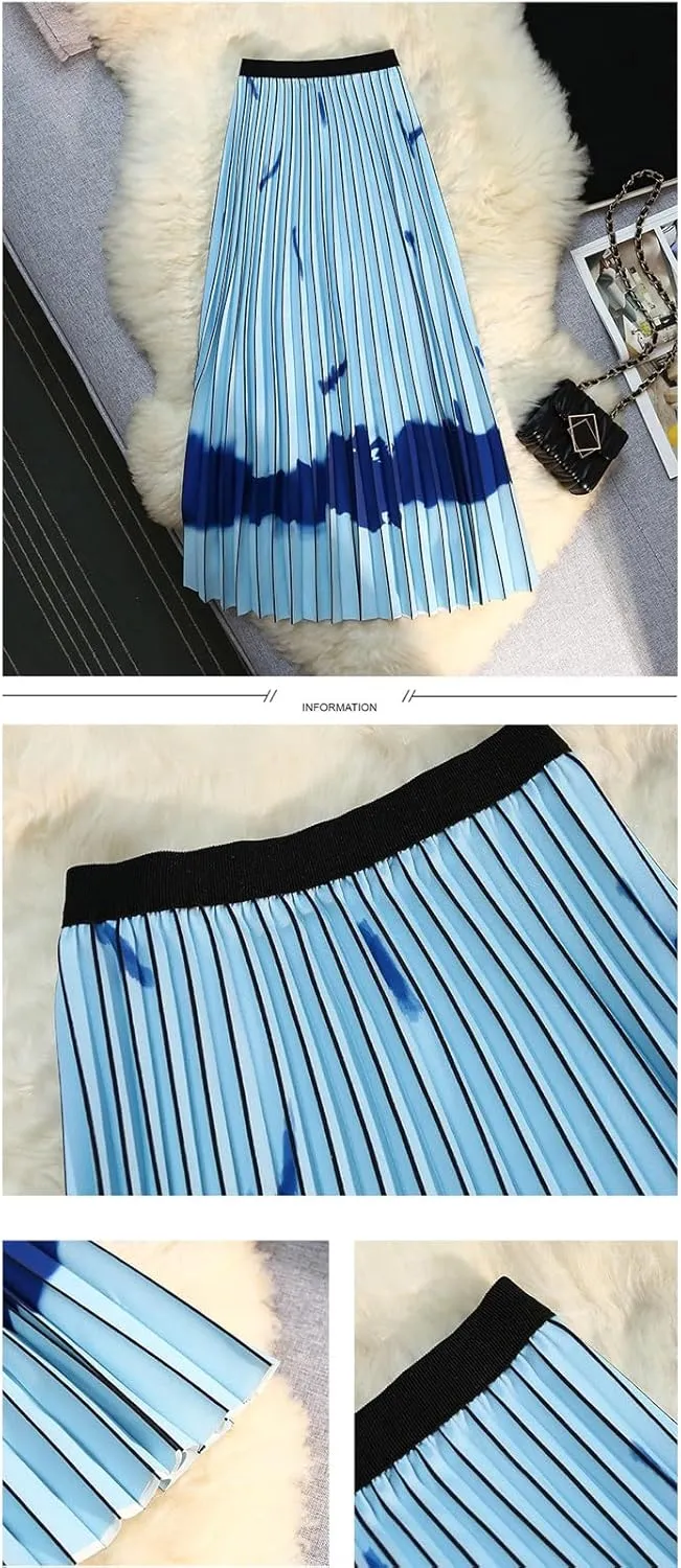 Women's Organ Pleated Long Skirt Bohemian Long Skirt Elastic Waist A-line Pleated Ruffled midi Skirt