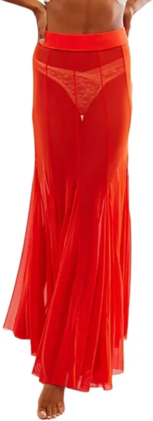 Women's Sheer Mesh Tulle Skirts High Waisted Long Maxi Summer Swimsuit Cover Up See Through Beach Flowy Skirt