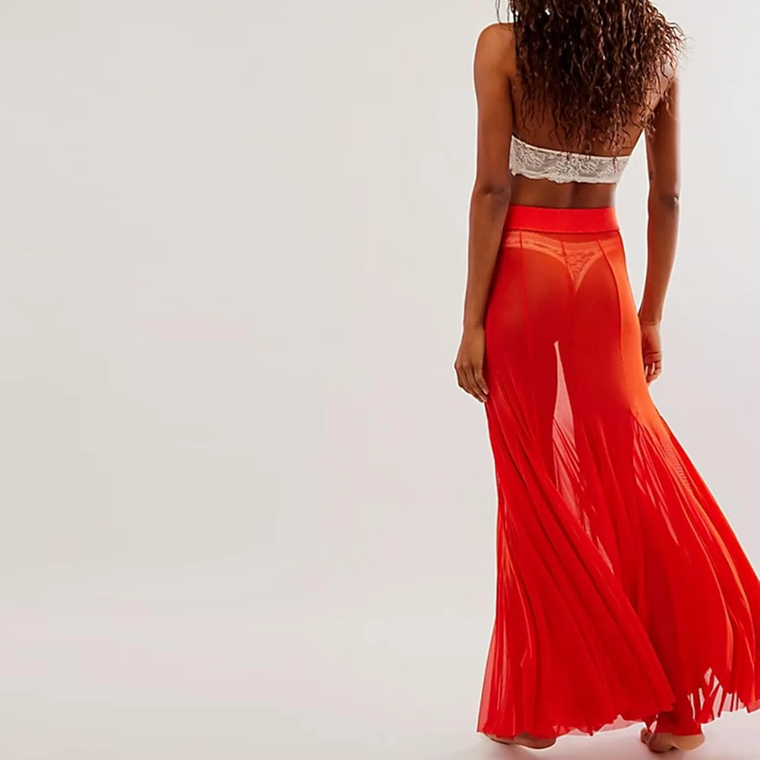 Women's Sheer Mesh Tulle Skirts High Waisted Long Maxi Summer Swimsuit Cover Up See Through Beach Flowy Skirt