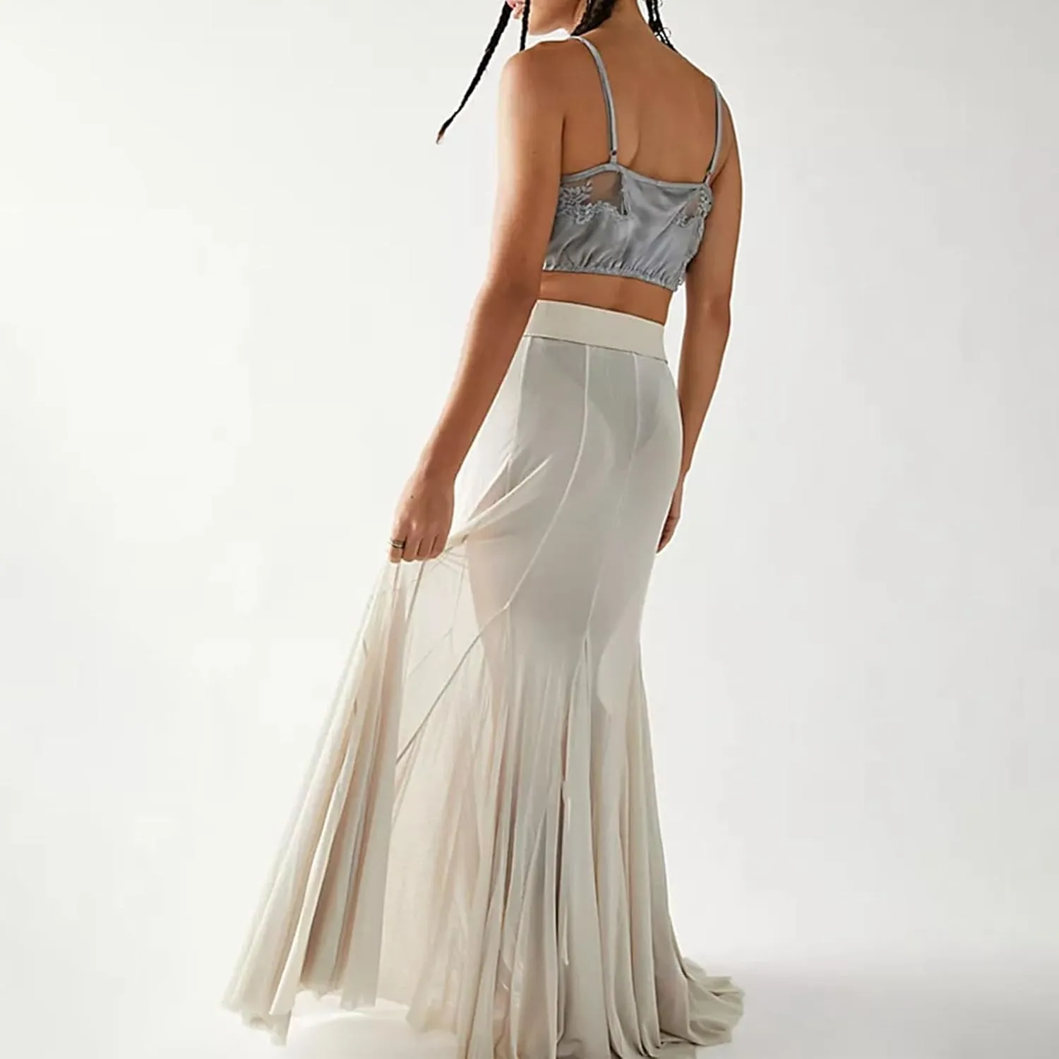 Women's Sheer Mesh Tulle Skirts High Waisted Long Maxi Summer Swimsuit Cover Up See Through Beach Flowy Skirt