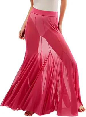 Women's Sheer Mesh Tulle Skirts High Waisted Long Maxi Summer Swimsuit Cover Up See Through Beach Flowy Skirt
